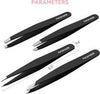FACEMADE 4 Pcs Tweezers Set, Stainless Steel Hair Removal Makeup Tool, Gift, Black